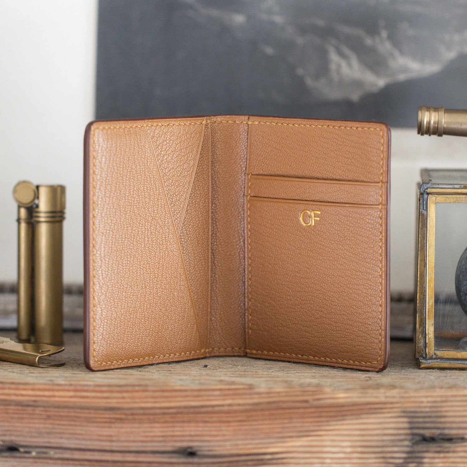 Shell Cordovan & Chèvre Bifold Wallet - Cognac & Gold - Wallets | Gladfellow