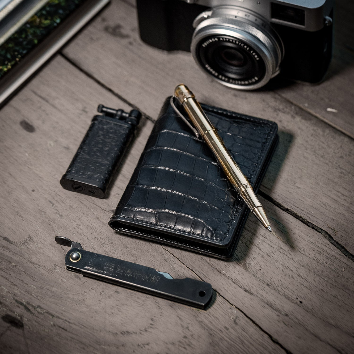American Alligator & Chèvre Bifold Wallet - Black - Wallets | Gladfellow