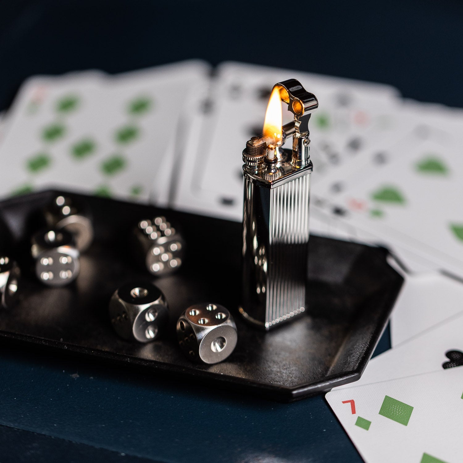 Tsubota Pearl Bolbo Petrol Lighter - Silver Striped - Lighter | Gladfellow