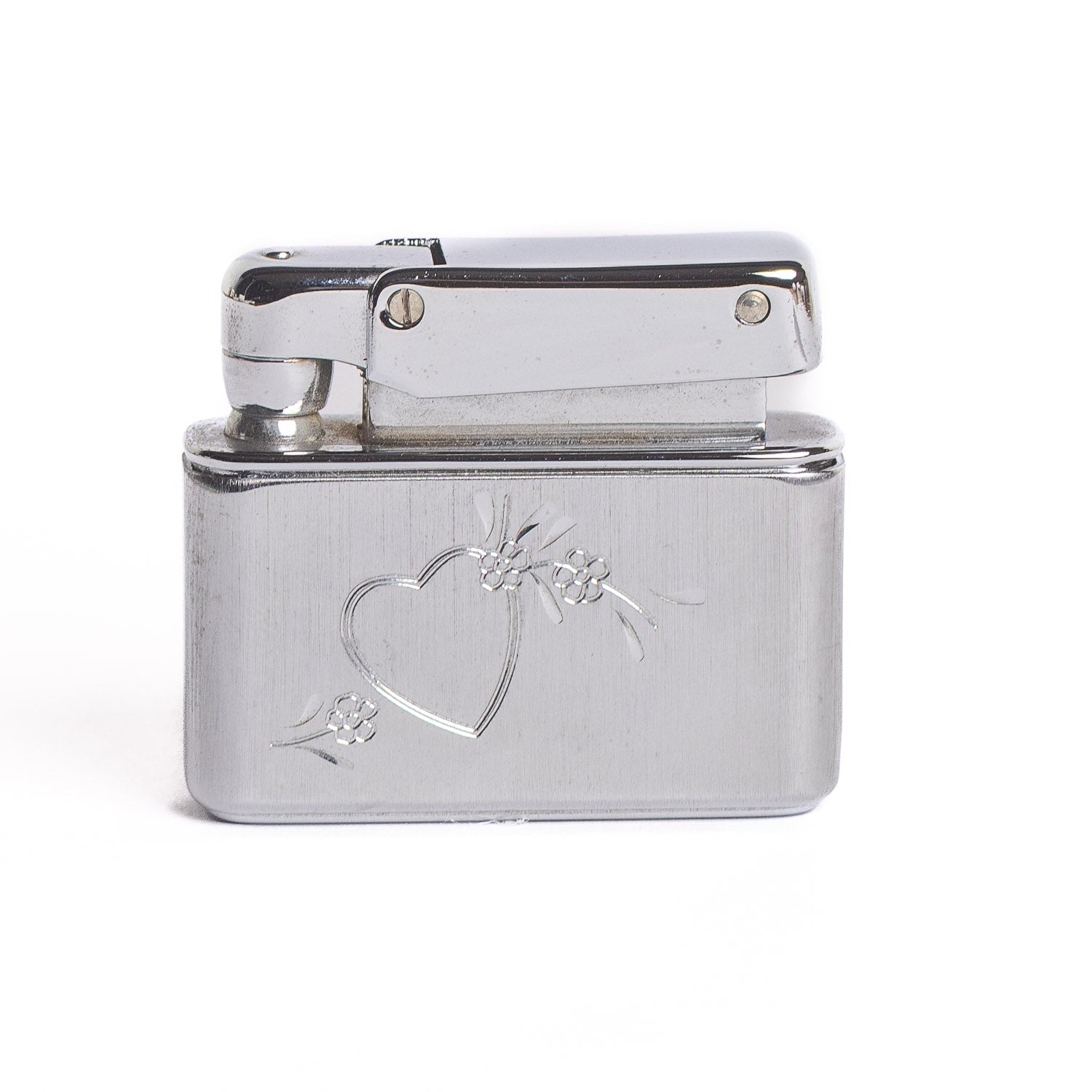 Vintage Kreisler Chrome Lighter - Double Heart Floral - Lighter | Gladfellow