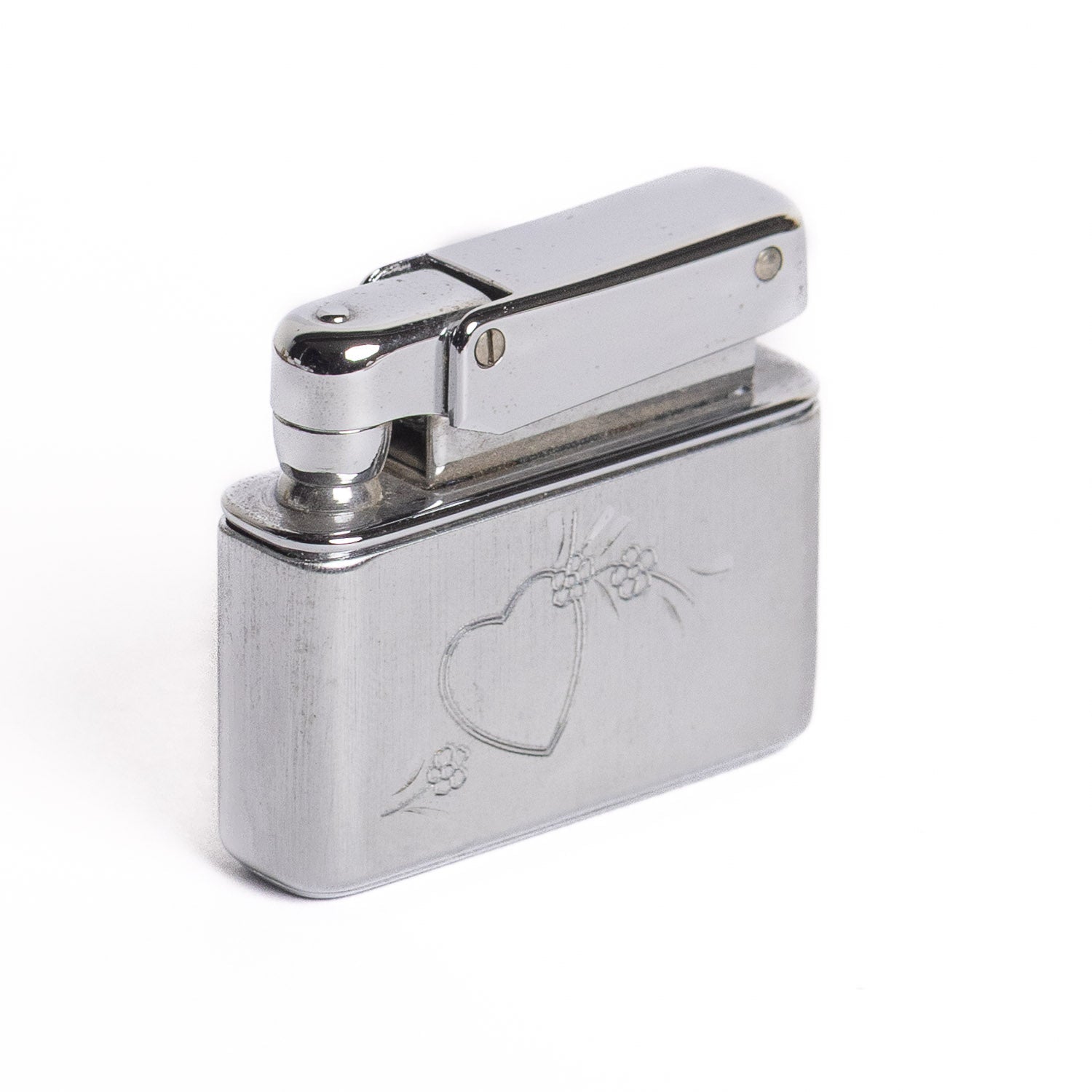 Vintage Kreisler Chrome Lighter - Double Heart Floral - Lighter | Gladfellow