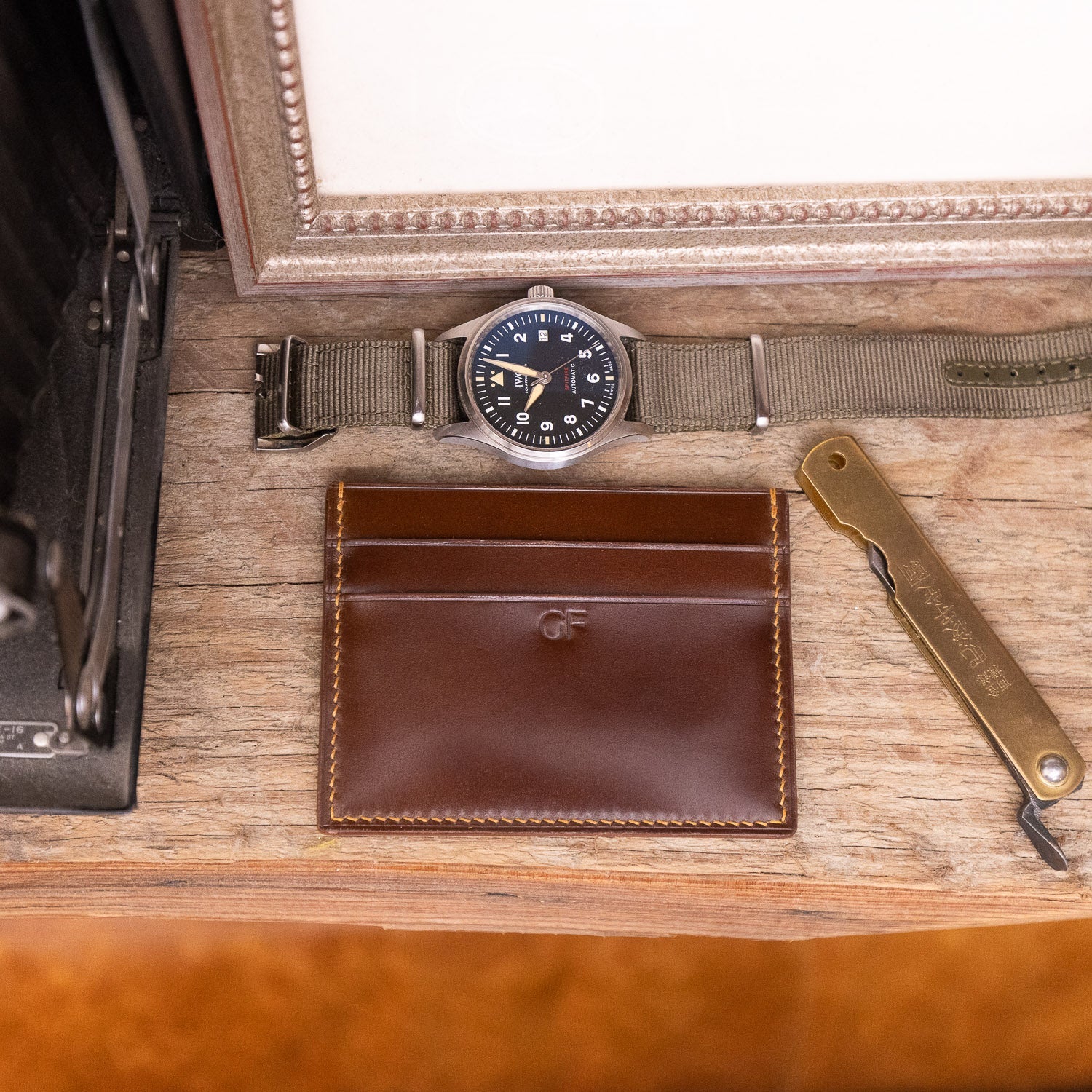 Shell Cordovan & Chèvre Card Wallet - Whiskey & Gold - Wallets | Gladfellow