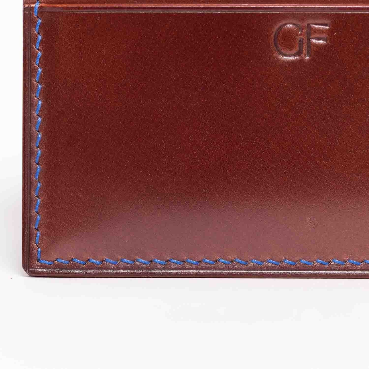 Shell Cordovan & Dollaro Card Wallet - Chestnut & Blue - Wallets | Gladfellow