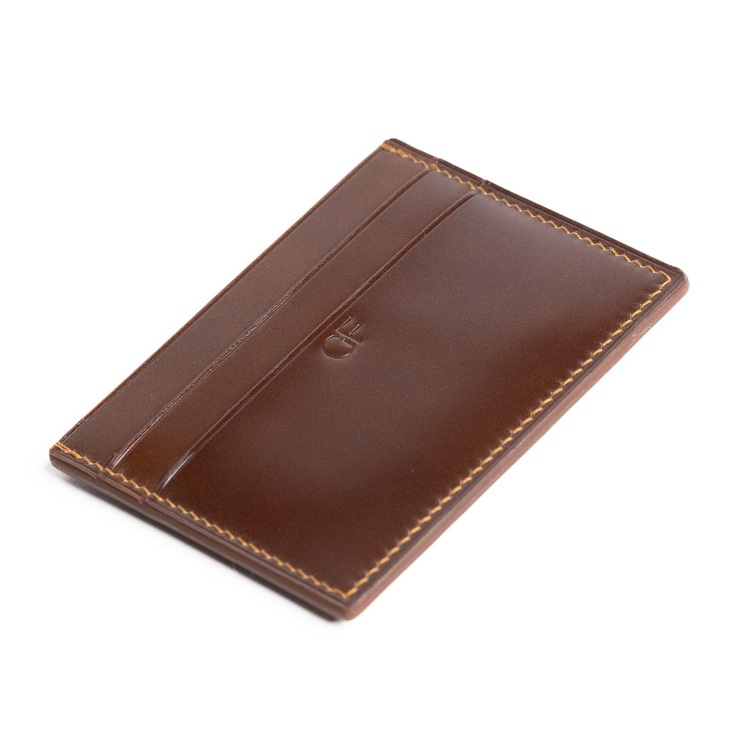 Shell Cordovan & Chèvre Card Wallet - Whiskey & Gold - Wallets | Gladfellow