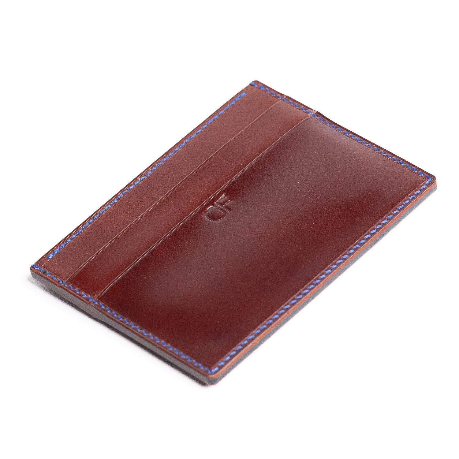 Shell Cordovan & Dollaro Card Wallet - Chestnut & Blue - Wallets | Gladfellow