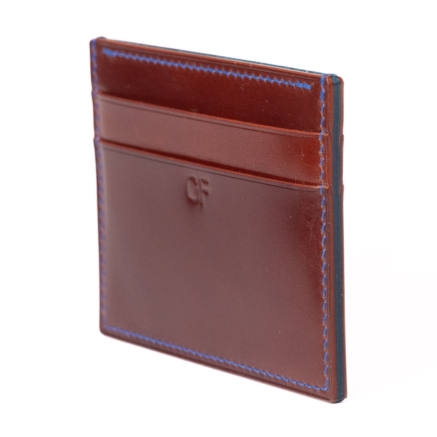 Shell Cordovan & Dollaro Card Wallet - Chestnut & Blue - Wallets | Gladfellow