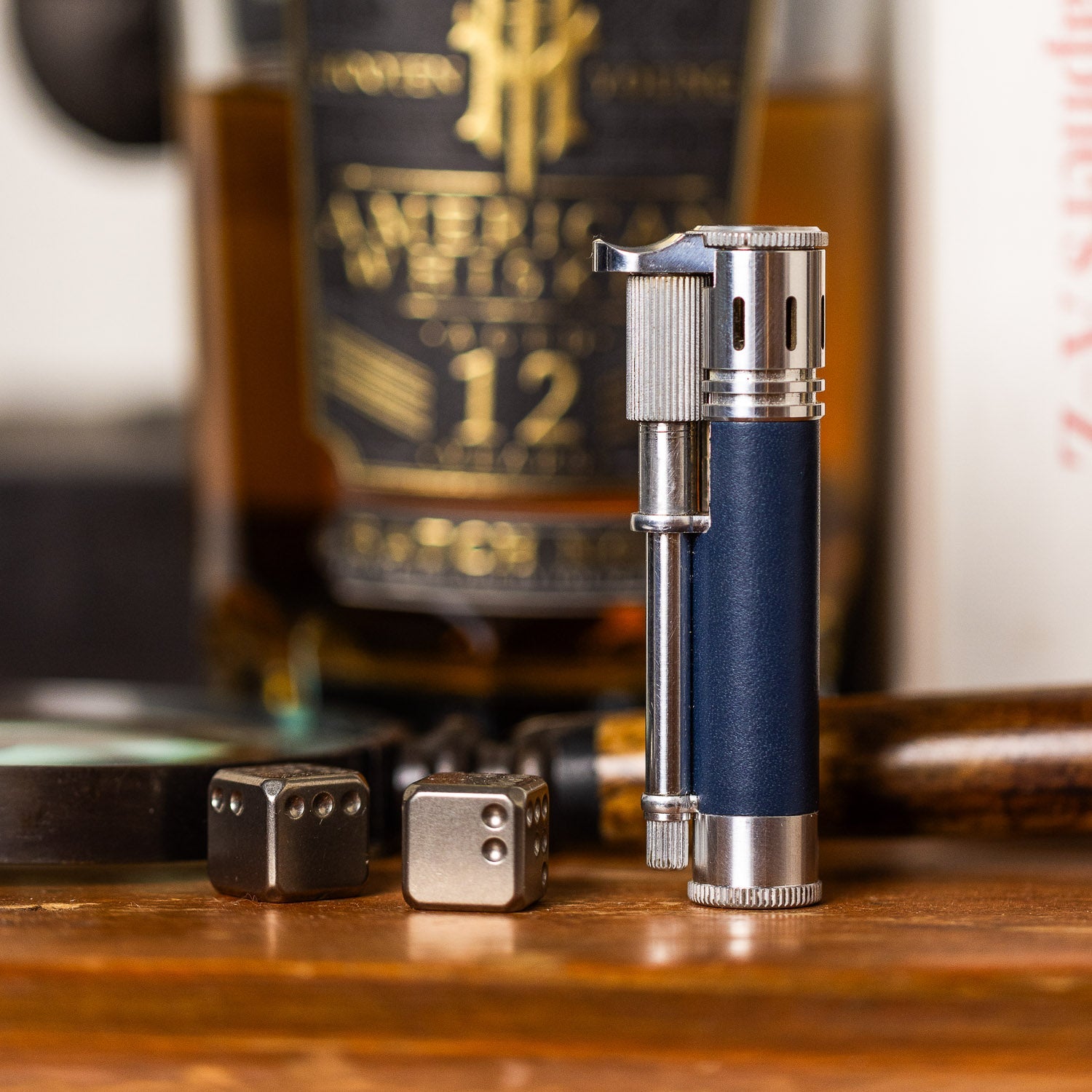 Tokyo Pipe Co Douglass Field S+ Lighter - Duralumin & Navy Blue Leather - Lighter | Gladfellow